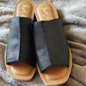 Women's Faux Black Leather Sandals